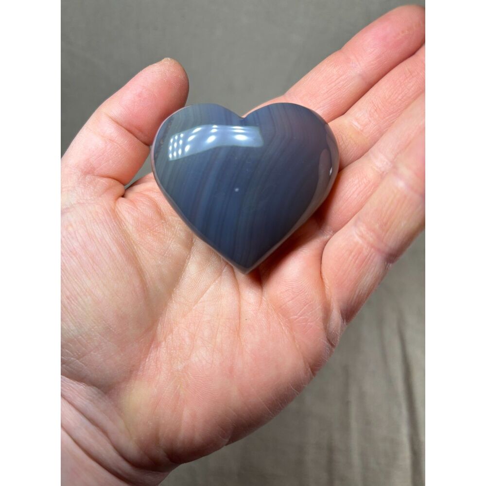 Dark Blue Stone Heart Striations Stripes Genuine Carved Polished Glossy